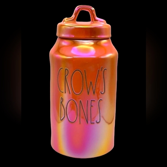 Rae Dunn Halloween Crows Bones Orange Iridescent Canister
